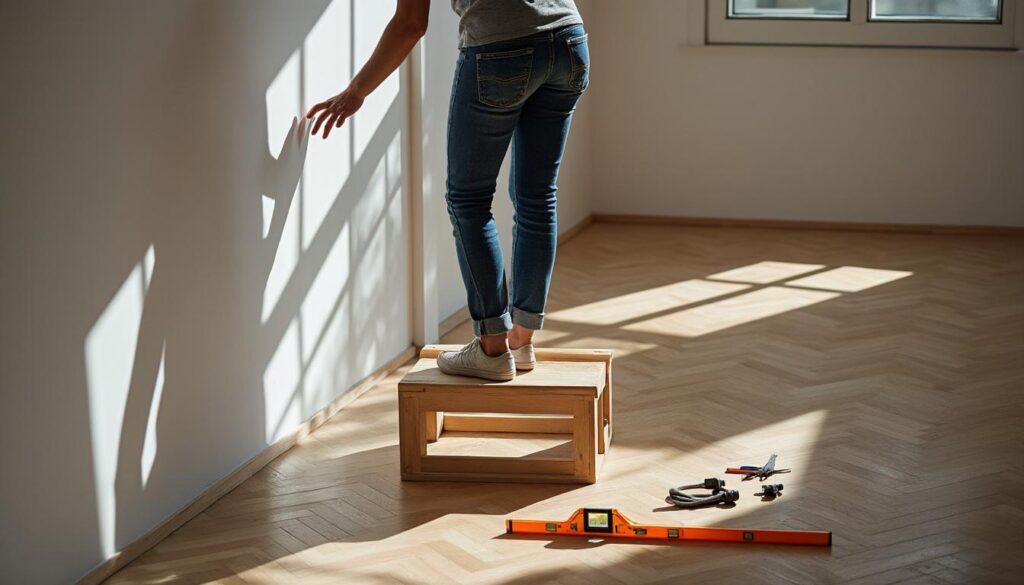 Utiliser un escabeau en toute sécurité pour la fixation de cadres muraux