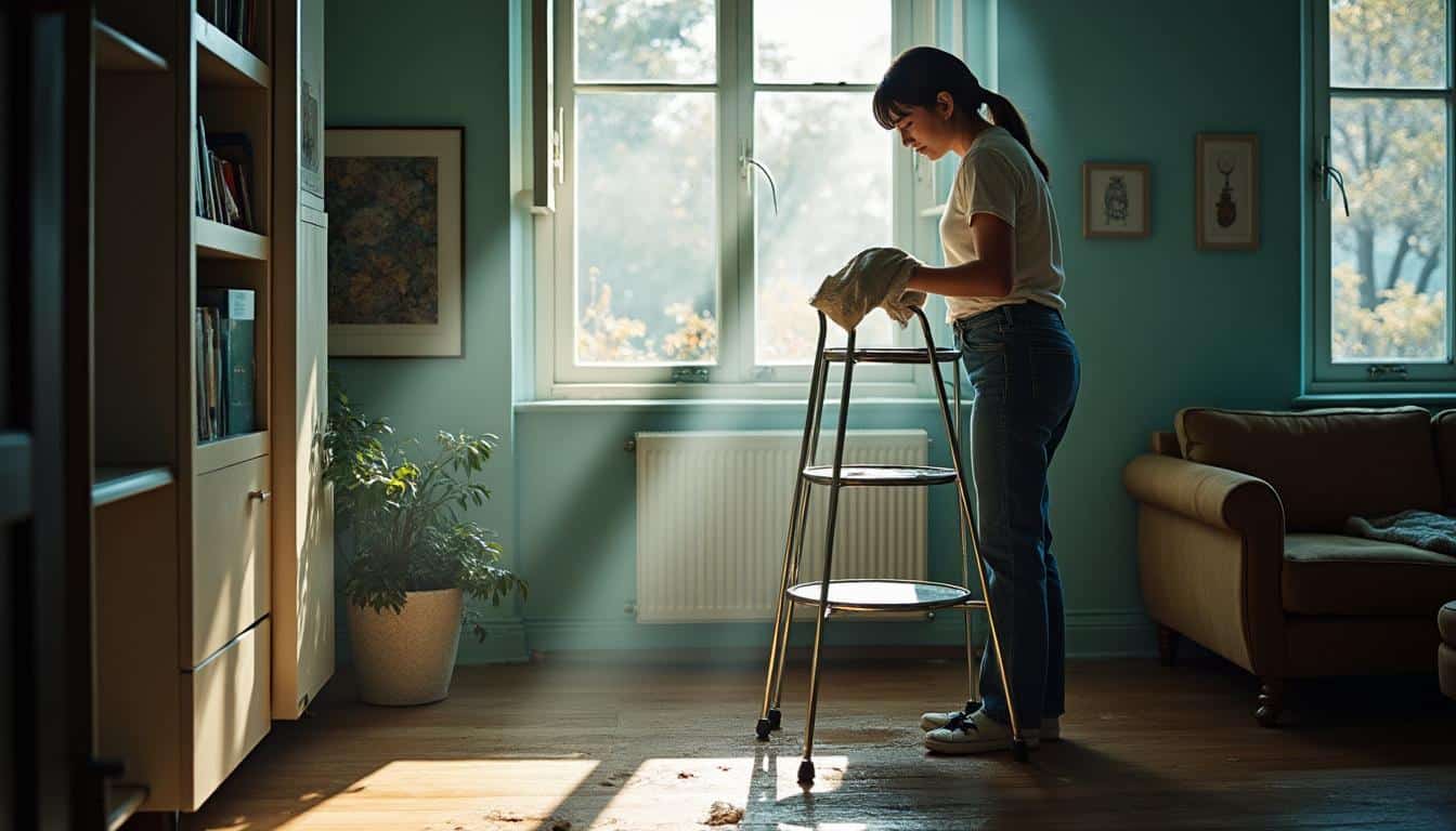 Assurer la sécurité en nettoyant les pièces hautes grâce à un escabeau